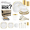 White with Gold Fancy Round Disposable Plastic Tableware Set - (60 Settings) Image 1
