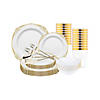 White with Gold Fancy Round Disposable Plastic Tableware Set - (60 Settings) Image 1