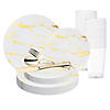 White with Gold Marble Stroke Round Disposable Plastic Wedding Value Set - 20 Settings Image 1