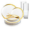 White with Gold Moonlight Round Disposable Plastic Dinnerware Value Set (120 Settings) Image 1
