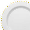 White with Gold Pearl String Round Disposable Plastic Dinner Plates (10") - (60 Plates) Image 1