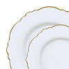 White with Gold Rim Round Blossom Disposable Plastic Dinnerware Value Set (120 Dinner Plates + 120 Salad Plates) Image 1