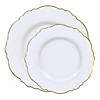 White with Gold Rim Round Blossom Disposable Plastic Dinnerware Value Set (120 Dinner Plates + 120 Salad Plates) Image 1