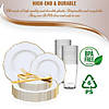 White with Gold Rim Round Blossom Disposable Plastic Dinnerware Value Set (120 Settings) Image 3