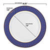White with Gold Spiral on Blue Rim Plastic Dinnerware Value Set (120 Dinner Plates + 120 Salad Plates) Image 2