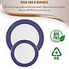 White with Gold Spiral on Blue Rim Plastic Dinnerware Value Set (120 Dinner Plates + 120 Salad Plates) Image 4