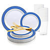 White with Gold Spiral on Blue Rim Plastic Dinnerware Value Set (120 Settings) Image 1