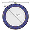 White with Gold Spiral on Blue Rim Plastic Dinnerware Value Set (40 Dinner Plates + 40 Salad Plates) Image 2