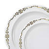 White with Gold Vintage Rim Round Disposable Plastic Dinnerware Value Set (120 Dinner Plates + 120 Salad Plates) Image 1