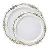 White with Gold Vintage Rim Round Disposable Plastic Dinnerware Value Set (120 Dinner Plates + 120 Salad Plates) Image 1