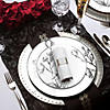 White with Silver Antique Floral Round Disposable Plastic Dinnerware Value Set (120 Dinner Plates + 120 Salad Plates) Image 4