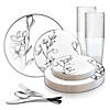 White with Silver Antique Floral Round Disposable Plastic Dinnerware Value Set (120 Settings) Image 1