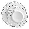 White with Silver Dots Round Blossom Disposable Plastic Dinnerware Value Set (120 Dinner Plates + 120 Salad Plates) Image 1
