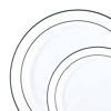 White with Silver Edge Rim Plastic Dinnerware Value Set (120 Dinner Plates + 120 Salad Plates) Image 1