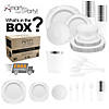 White with Silver Fancy Round Disposable Plastic Tableware Set - (120 Settings) Image 1