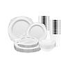 White with Silver Fancy Round Disposable Plastic Tableware Set - (120 Settings) Image 1