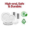 White with Silver Fancy Round Disposable Plastic Tableware Set - (60 Settings) Image 3