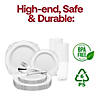 White with Silver Fancy Round Disposable Plastic Wedding Value Set - (60 Settings) Image 2