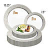 White with Silver Hammered Rim Plastic Dinnerware Value Set (120 Dinner Plates + 120 Salad Plates) Image 3