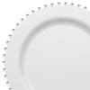 White with Silver Pearl String Round Disposable Plastic Dinner Plates (10") - (120 Plates) Image 1