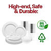 White with Silver Pearl String Round Disposable Plastic Tableware Set - (120 Settings) Image 3