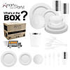 White with Silver Pearl String Round Disposable Plastic Tableware Set - (60 Settings) Image 1