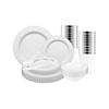 White with Silver Pearl String Round Disposable Plastic Tableware Set - (60 Settings) Image 1