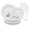 White with Silver Pearl String Round Disposable Plastic Wedding Value Set - (60 Settings) Image 1