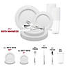 White with Silver Pearl String Round Disposable Plastic Wedding Value Set - (60 Settings) Image 3