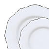 White with Silver Rim Round Blossom Disposable Plastic Dinnerware Value Set (120 Dinner Plates + 120 Salad Plates) Image 1