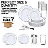 White with Silver Rim Round Blossom Disposable Plastic Dinnerware Value Set (120 Settings) Image 2