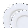 White with Silver Rim Round Blossom Disposable Plastic Dinnerware Value Set (40 Dinner Plates + 40 Salad Plates) Image 1