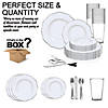 White with Silver Rim Round Blossom Disposable Plastic Dinnerware Value Set (60 Settings) Image 1