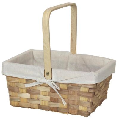 Wickerwise 12 Inch Rectangular Woodchip Picnic Basket Lined with White Fabric Image 1