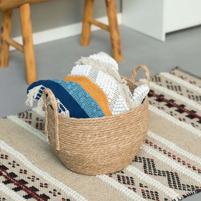 Wickerwise Decorative Round Wicker Woven Rope Storage Blanket Basket with Braided Handles - Large Image 1