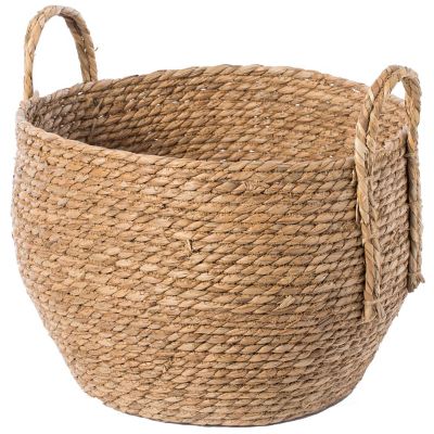 Wickerwise Decorative Round Wicker Woven Rope Storage Blanket Basket with Braided Handles - Large Image 2