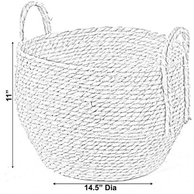 Wickerwise Decorative Round Wicker Woven Rope Storage Blanket Basket with Braided Handles - Large Image 3