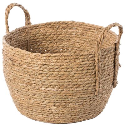 Wickerwise Decorative Round Wicker Woven Rope Storage Blanket Basket with Braided Handles - Medium Image 2