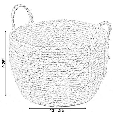 Wickerwise Decorative Round Wicker Woven Rope Storage Blanket Basket with Braided Handles - Medium Image 3