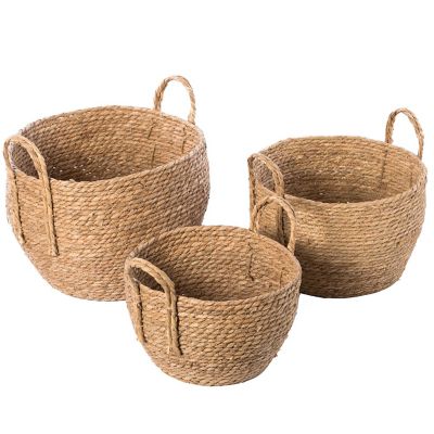 Wickerwise Decorative Round Wicker Woven Rope Storage Blanket Basket with Braided Handles - Set of 3 Image 2