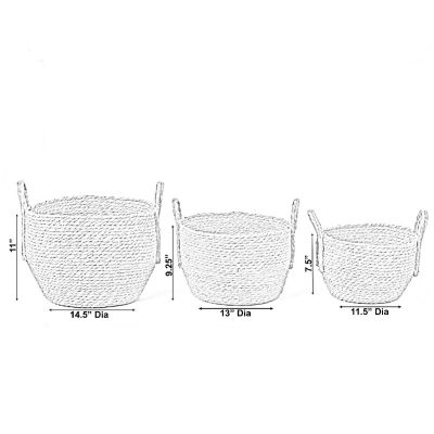 Wickerwise Decorative Round Wicker Woven Rope Storage Blanket Basket with Braided Handles - Set of 3 Image 3