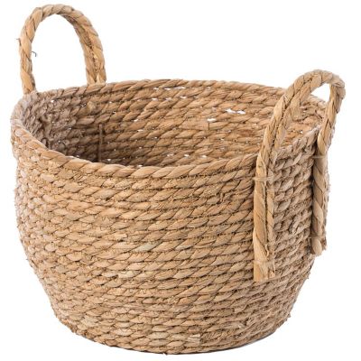 Wickerwise Decorative Round Wicker Woven Rope Storage Blanket Basket with Braided Handles - Small Image 2