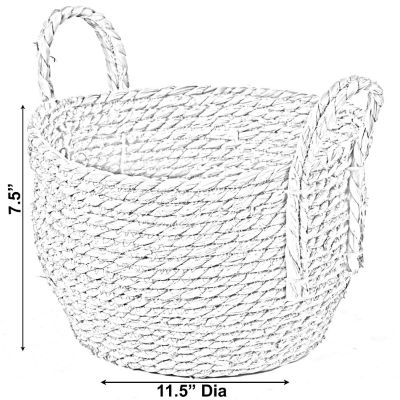 Wickerwise Decorative Round Wicker Woven Rope Storage Blanket Basket with Braided Handles - Small Image 3