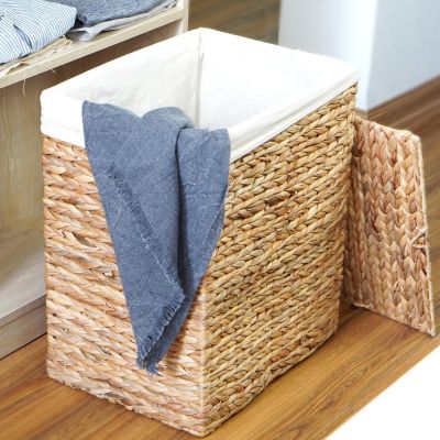 Wickerwise Handmade Rectangular Water Hyacinth Wicker Laundry Hamper with Lid Natural, Large Image 1