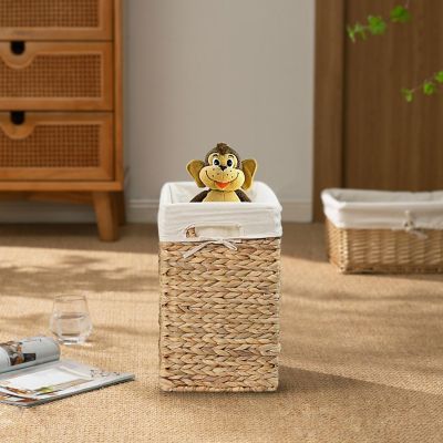 Wickerwise Handmade Rectangular Water Hyacinth Wicker Laundry Hamper with Lid Natural, Small Image 1