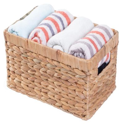 Wickerwise Natural Woven Water Hyacinth Wicker Rectangular Storage Bin Basket with Handles, Small Image 1