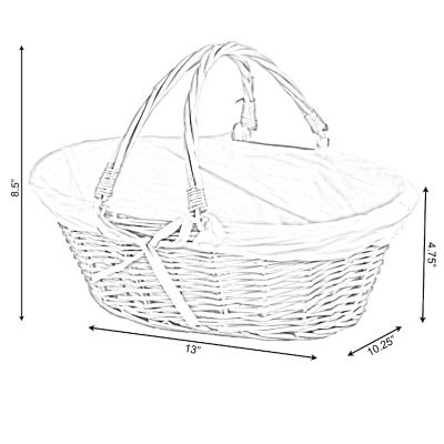 Wickerwise Oval Willow Basket with Double Drop Down Handles Red White Plaid Lining Image 3