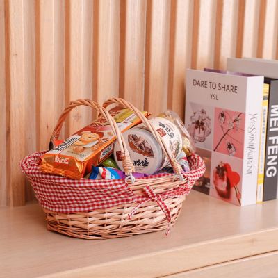 Wickerwise Oval Willow Basket with Double Drop Down Handles, Set of 3 Red Image 1