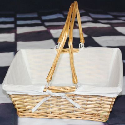 Wickerwise Rectangular Willow Basket with White Fabric Lining Image 2