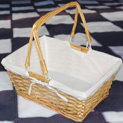 Wickerwise Rectangular Willow Basket with White Fabric Lining Image 3